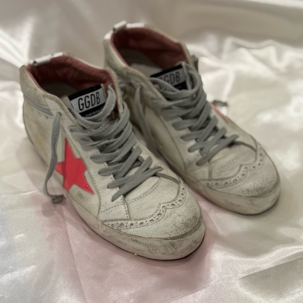Golden Goose Mid Star Sneakers White Pink Patent Star Mid Top Size 7/37 Preppy - Picture 4 of 16